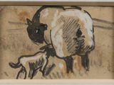 painting of a horse and a baby horse in a field
