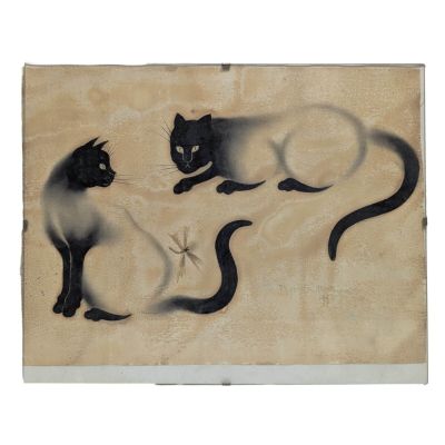 deux chats assis côte à côte par terre