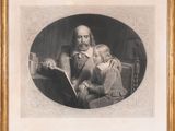 an old picture of a man and a child reading a book