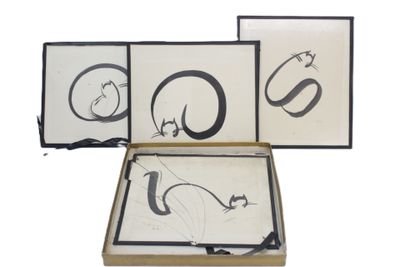 4 encres de chine représentant des chats à l'imitation des e… - Photo 1