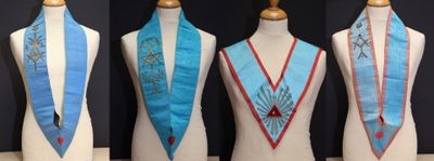 three different views of a mannequin with different colors and designs