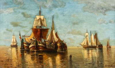 une image représentant un tableau où l'on voit un groupe de bateaux sur l'eau