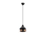 a black and gold pendant light hanging from the ceiling