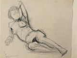 an image of a drawing of a nude woman laying on her back