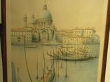 tableau représentant une scène d'un canal de Venise avec des gondoles et une église