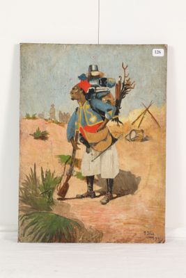 une image représentant un tableau où l'on voit un homme armé dans le désert