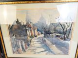 a picture of a painting of a street in the snow