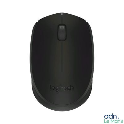 Souris sans fil Logitech avec un récepteur noir et un fond blanc