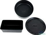 two black pans and a frying pan on a white background