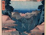 une image représentant un tableau représentant un paysage de montagne avec des personnages au premier plan