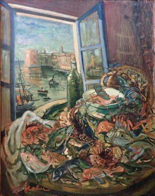 painting of a woman sitting in a chair looking out of a window