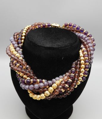 Collier couture, 8 rangs de billes et perles imitant améthys…
