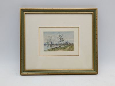an image of a painting of a landscape with trees in the foreground