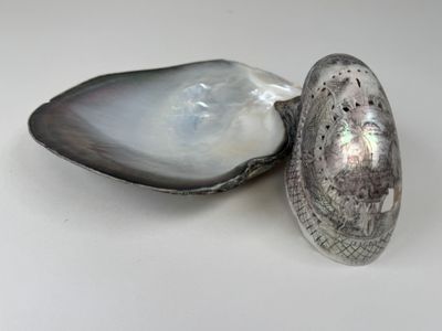 une image représentant un coquillage argenté renfermant une perle