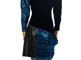 black and blue sequine dress with asymmetrical skirt