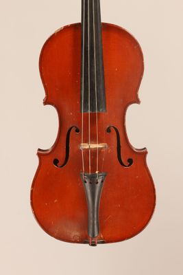 a close up of a violin with a bow on a white background