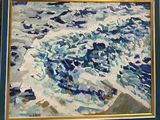 a painting of a wave coming in to the ocean