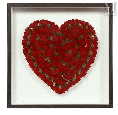 a heart made out of red roses in a black frame