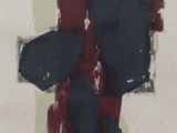 an image of a painting of a red and black object on a white background