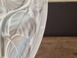 a close up of a white plate on a wooden table