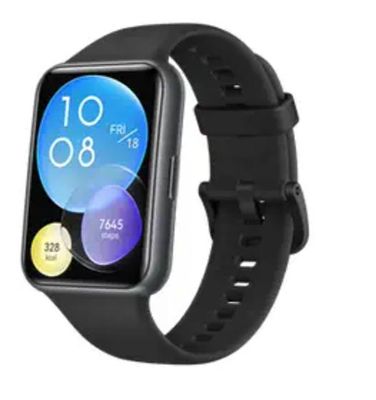 une montre connectée noire sur fond blanc