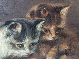 a painting of two cats sitting next to each other