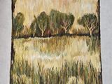 l'image d'une peinture représentant un champ avec des arbres au loin