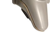 a close up of a video game controller on a white background