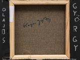 a painting of a black frame with writing on it