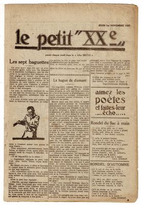 un vieux journal sur lequel figure la photo d'un homme tenant une raquette de tennis