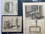 three pages of drawings of a machine and a table