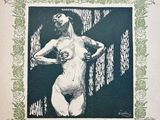 a drawing of a nude woman in a green frame