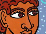 an image of a painting of a woman ' s face with red hair