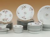 beaucoup d'assiettes et de bols sur la table