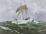 un tableau représentant un voilier au milieu de l'océan