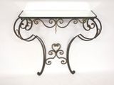 table console en fer forgé avec plateau en verre