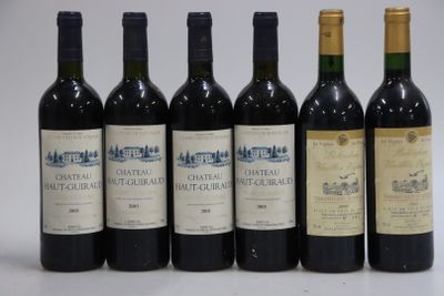 Un lot de 6 bouteilles comprenant 4 bouteilles Château Haut-Guiraud 20