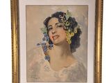une image d'une peinture représentant une femme avec des fleurs dans les cheveux