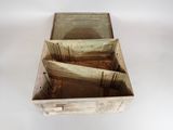 a wooden box that has three empty boxes inside of it