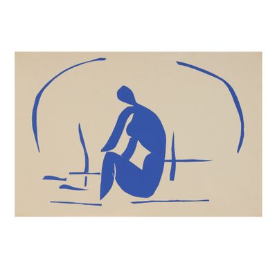 une image représentant un dessin bleu d'une personne assise sur une planche de surf
