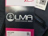 the label on the back of a black jacket that says luma workwear