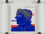 a picture of a glass plate with a picture of a man with a brain on it