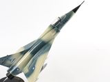 underside view of a model of a fighter jet on a white background