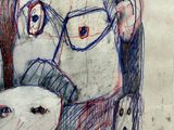 a drawing of a man with glasses and a cat