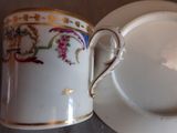 a cup and saucer sitting on a table