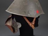 a close up of a helmet on a mannequin head