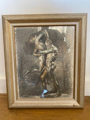 une image représentant un tableau où l'on voit un homme tenant une femme dans ses bras