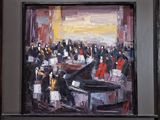 an oil painting of a group of people playing instruments in a room