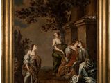 un tableau représentant un groupe de femmes dans un décor boisé