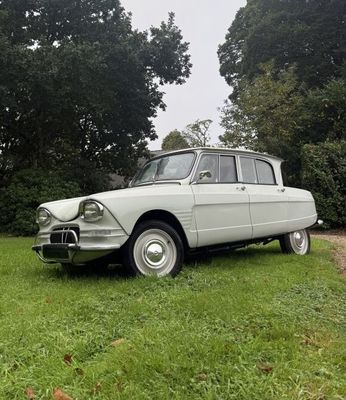 une voiture blanche garée dans l'herbe